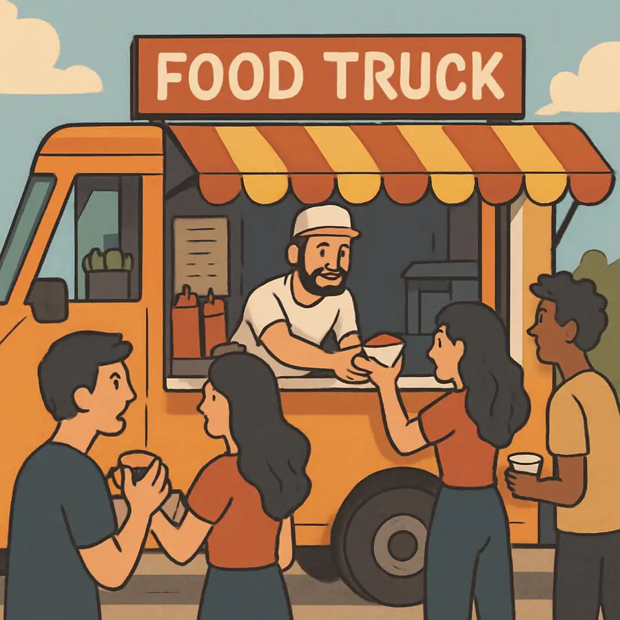 A bustling food truck serving customers