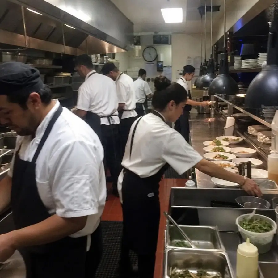 Busy professional restaurant kitchen during dinner service