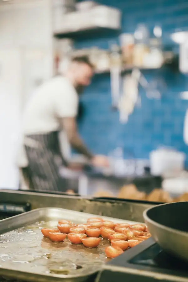 Industrial refrigeration units in a commercial kitchen