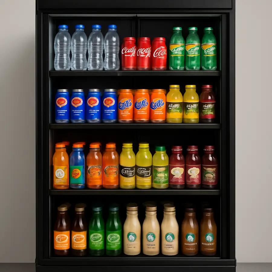 An attractive merchandiser refrigerator with beverages on display
