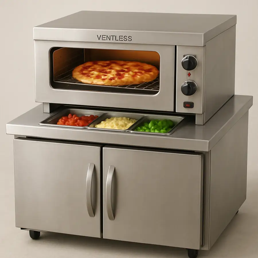 A countertop 'ventless' oven or an all-in-one prep station with built-in refrigeration underneath.