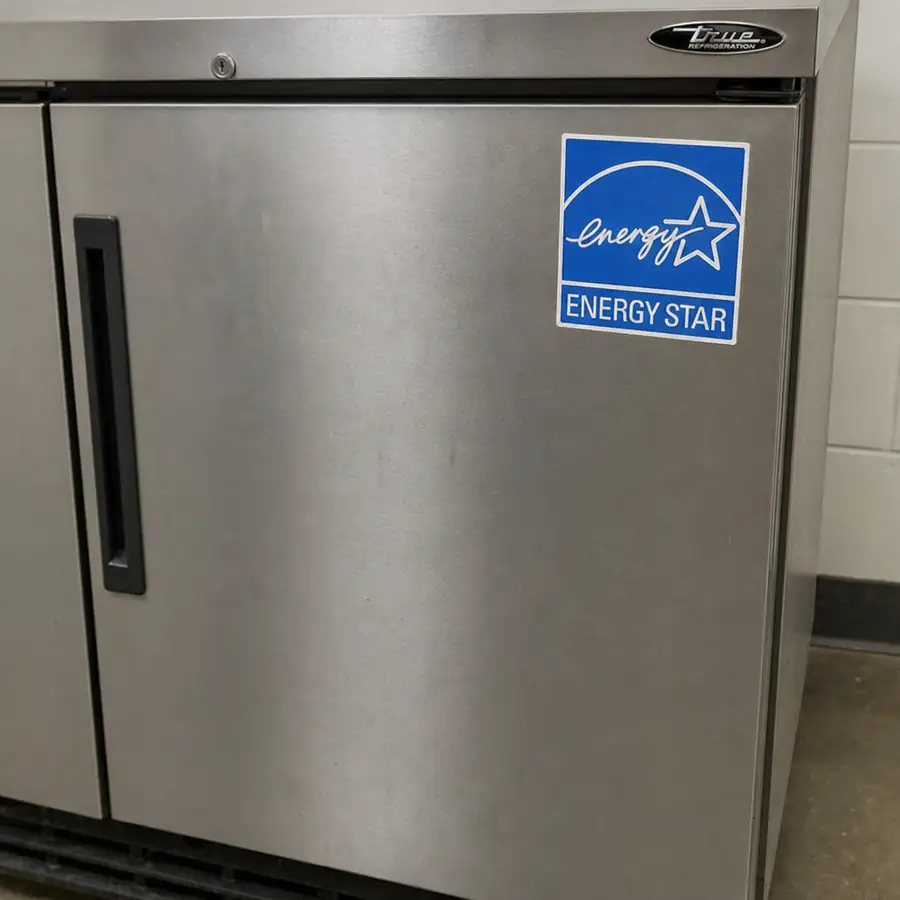 Energy Star rating sticker on a commercial refrigeration unit