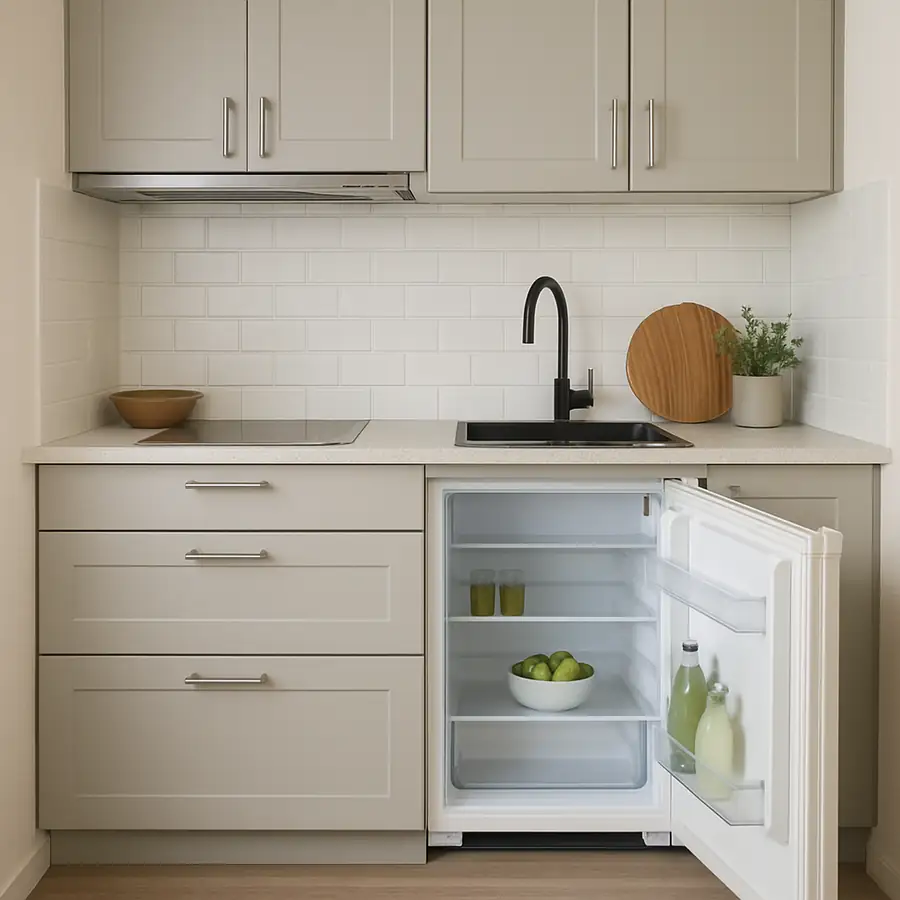 Modern kitchen with undercounter refrigerator