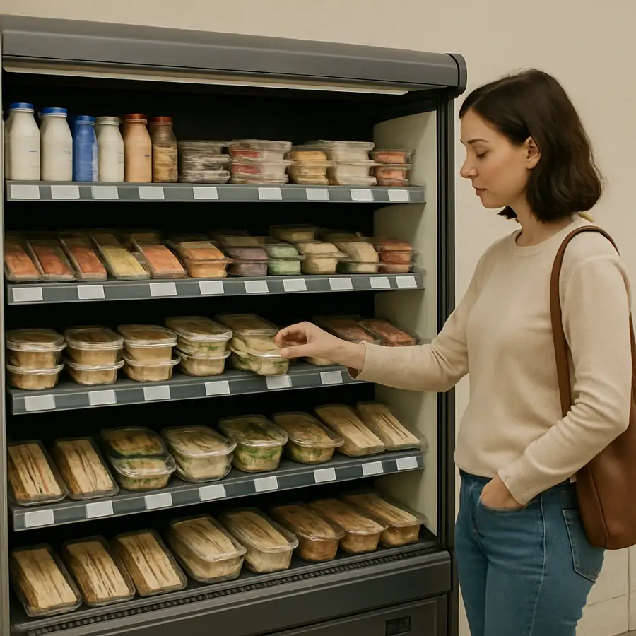 Customer choosing from an open air merchandiser