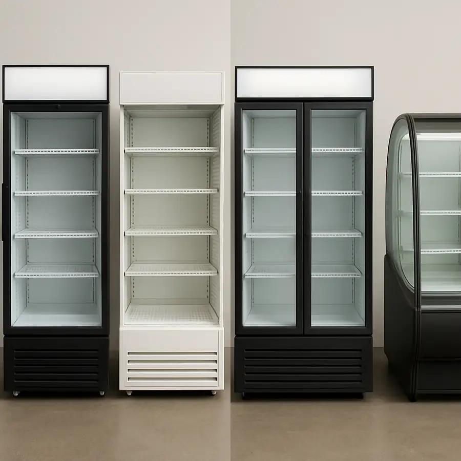 Various types of merchandiser refrigerators with distinct designs