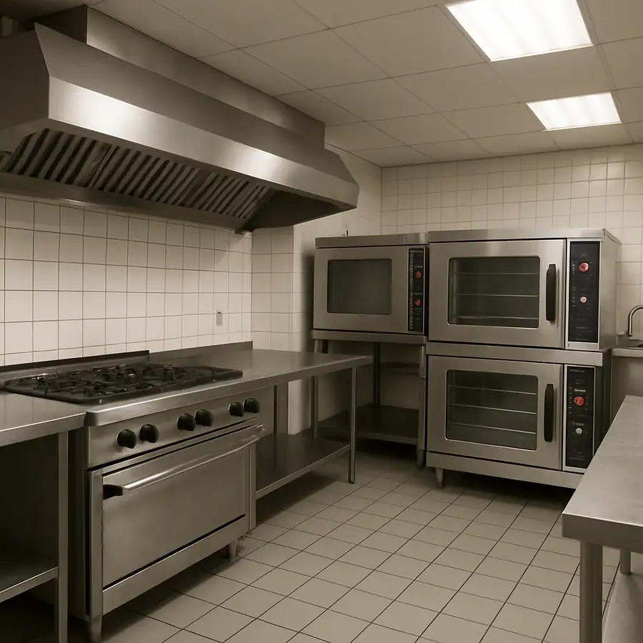 Commercial kitchen with convection ovens