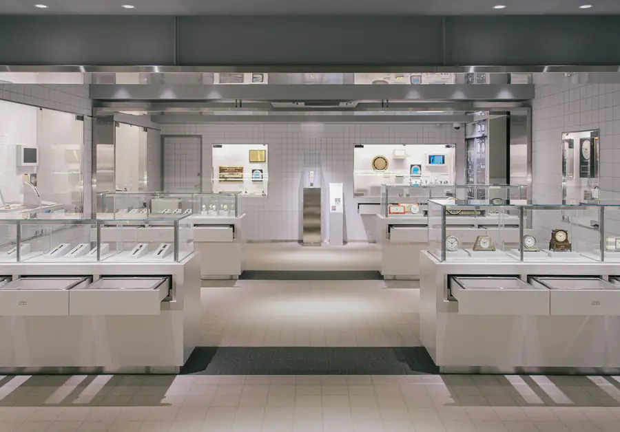 Different types of commercial dishwashers in a showroom