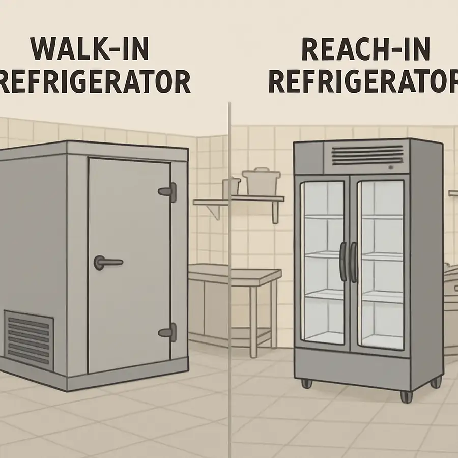 Comparison of walk-in and reach-in refrigerators in a commercial kitchen