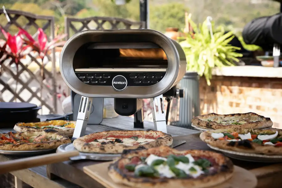 Futuristic pizza oven with smart technology interface