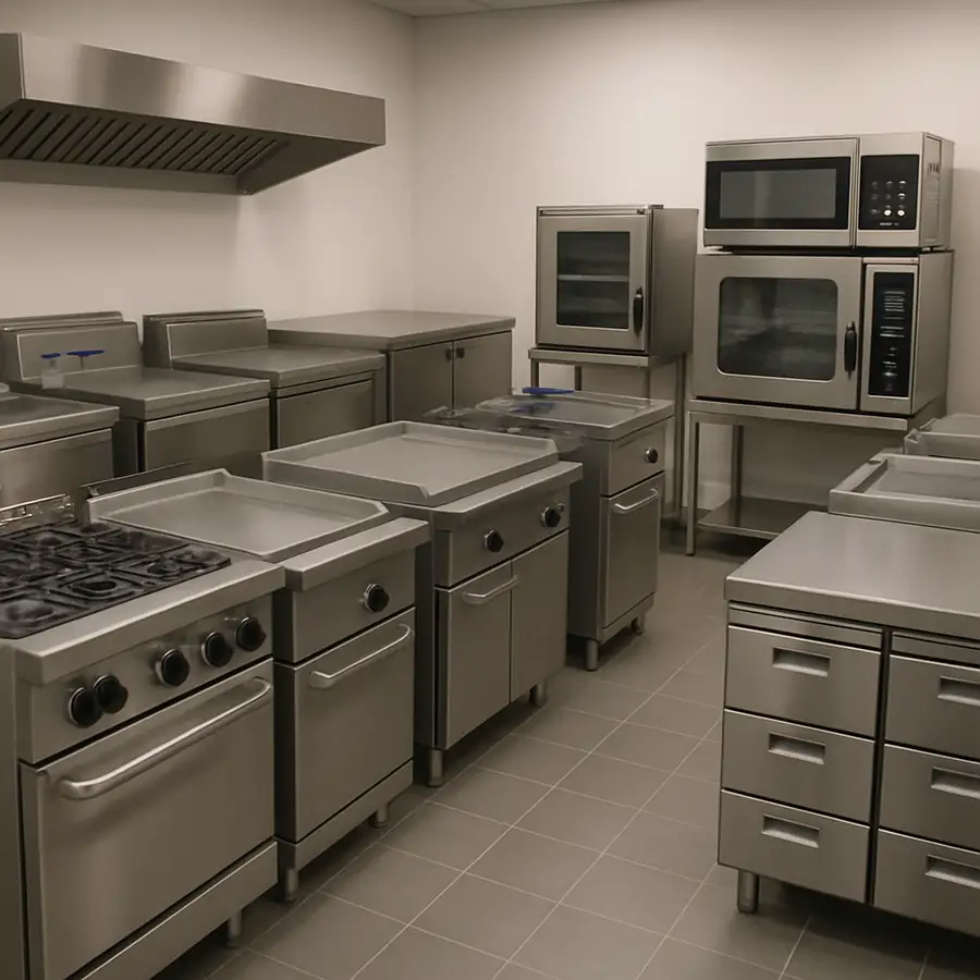 Restaurant equipment on display in a showroom