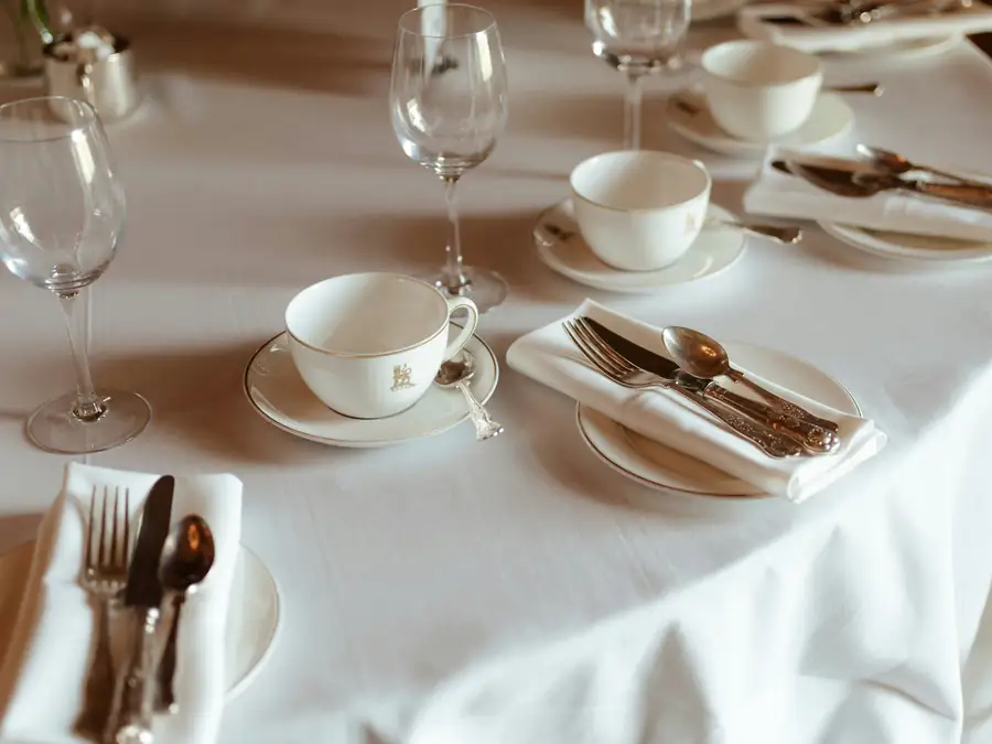Elegant service dinnerware setup for catering