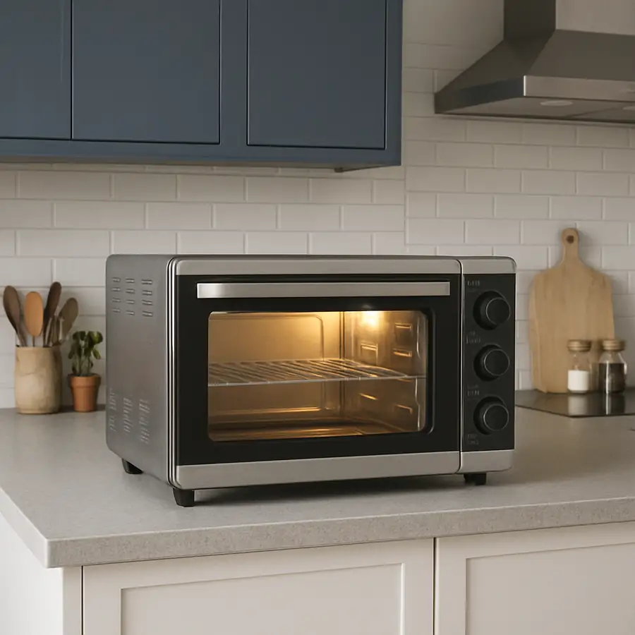 A modern convection oven in a stylish kitchen