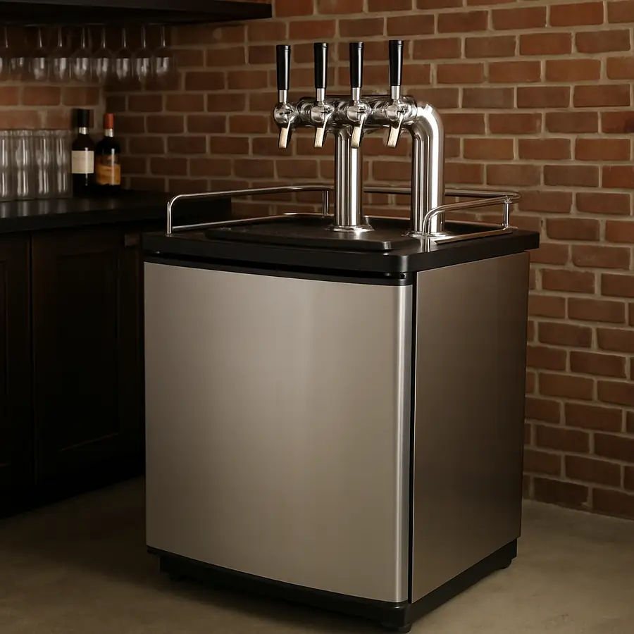 Modern kegerator setup in a bar setting