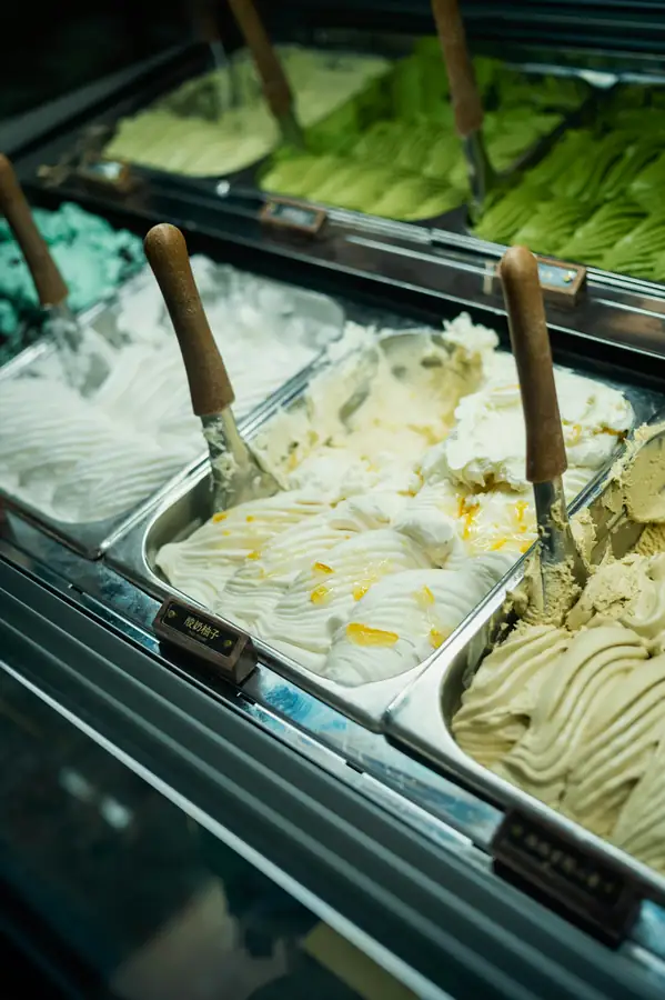 An imaginative display of various ice cream and gelato flavors