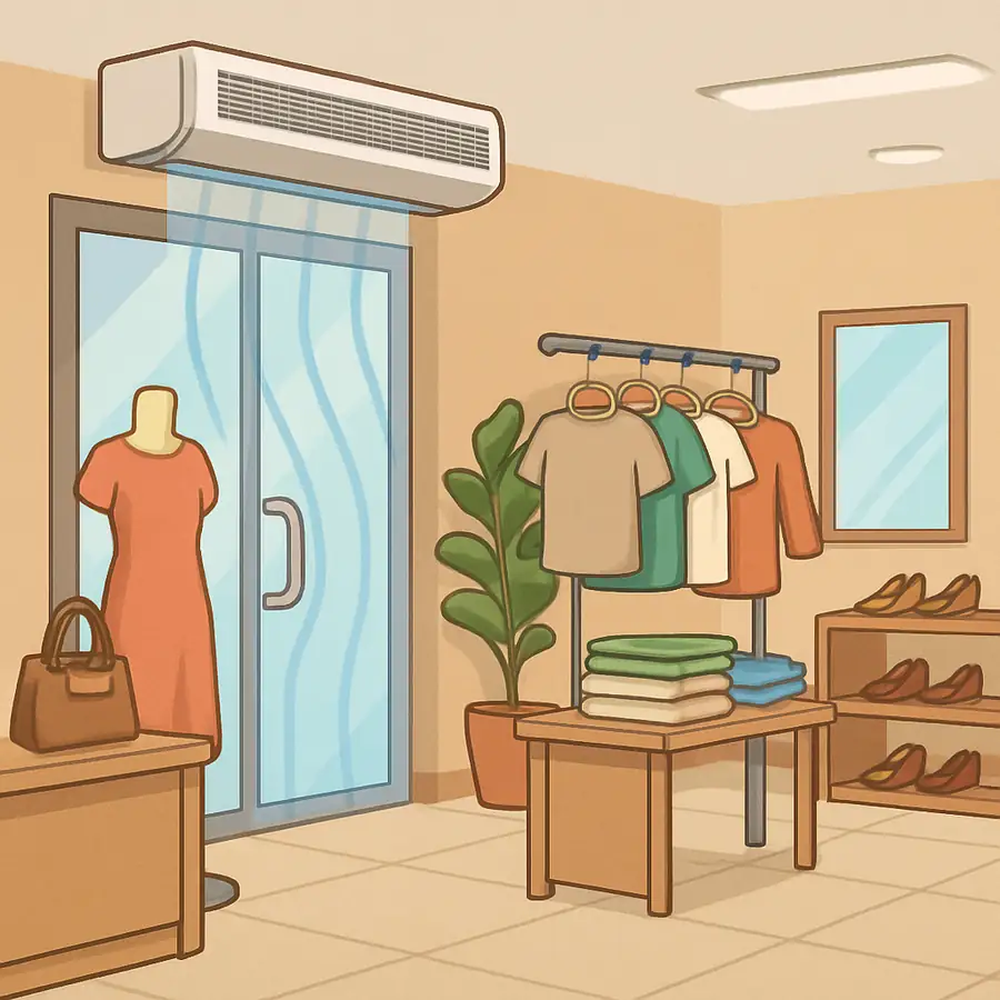 Image illustrating a comfortable retail environment with air curtain usage
