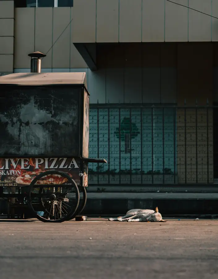 A bustling pizza trailer with essential equipment