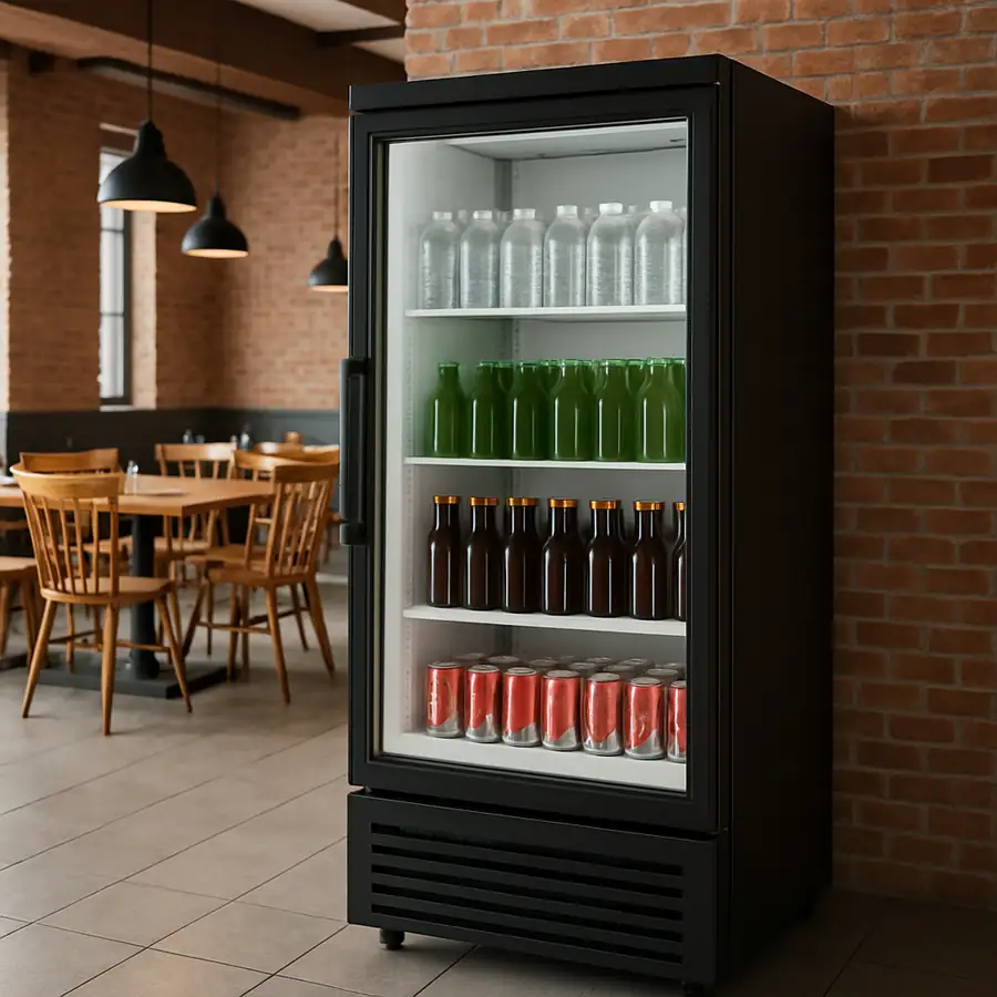 Modern Glass Door Refrigerator in a Restaurant