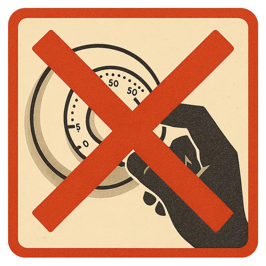 A visual warning icon showing a 'red X' over a thermostat being turned down too low.