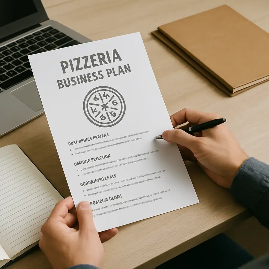 Image of a person reviewing a pizzeria business plan