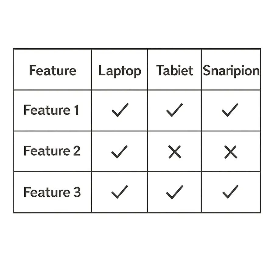 A simple, clean graphic of the comparison table described in the list, making it highly scannable