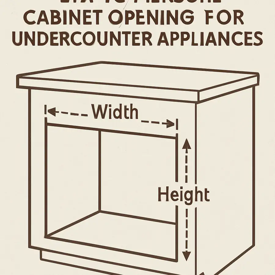 Diagram showing how to measure cabinet opening for undercounter appliances