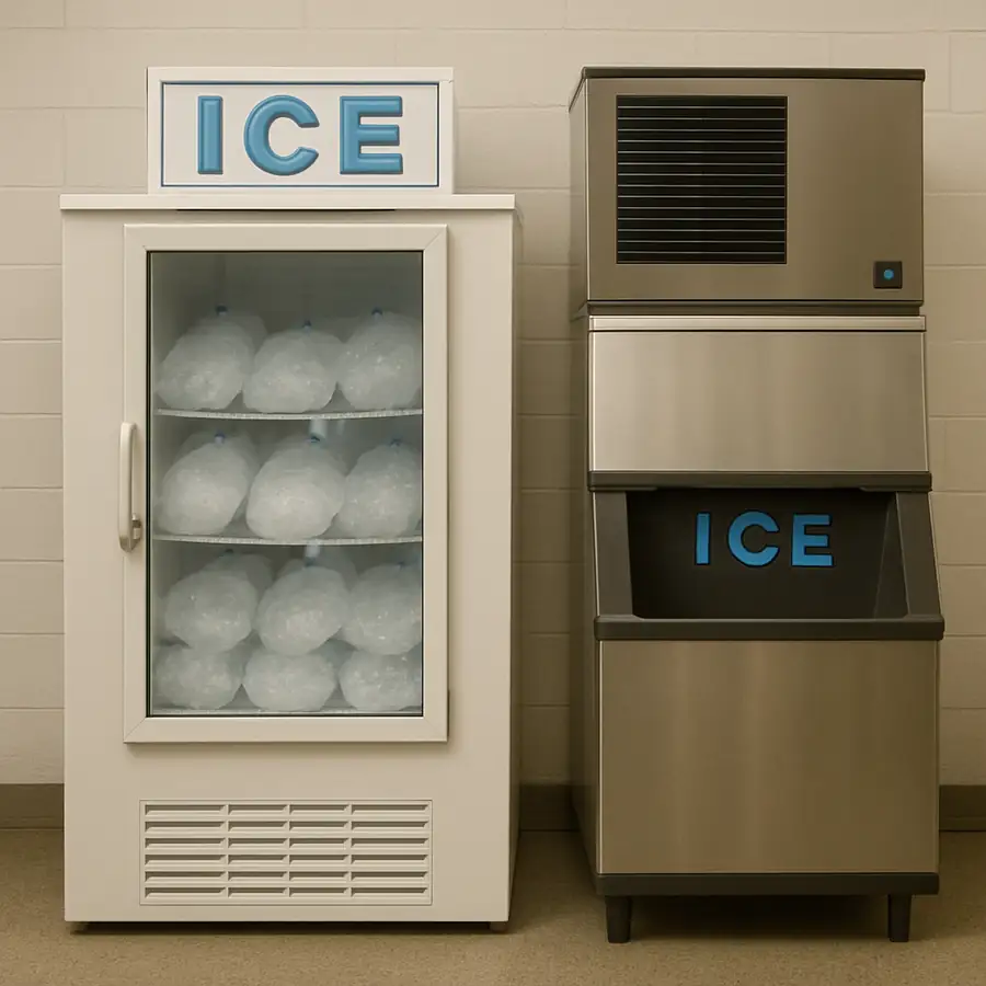 Ice Merchandiser and Ice Machine Side by Side