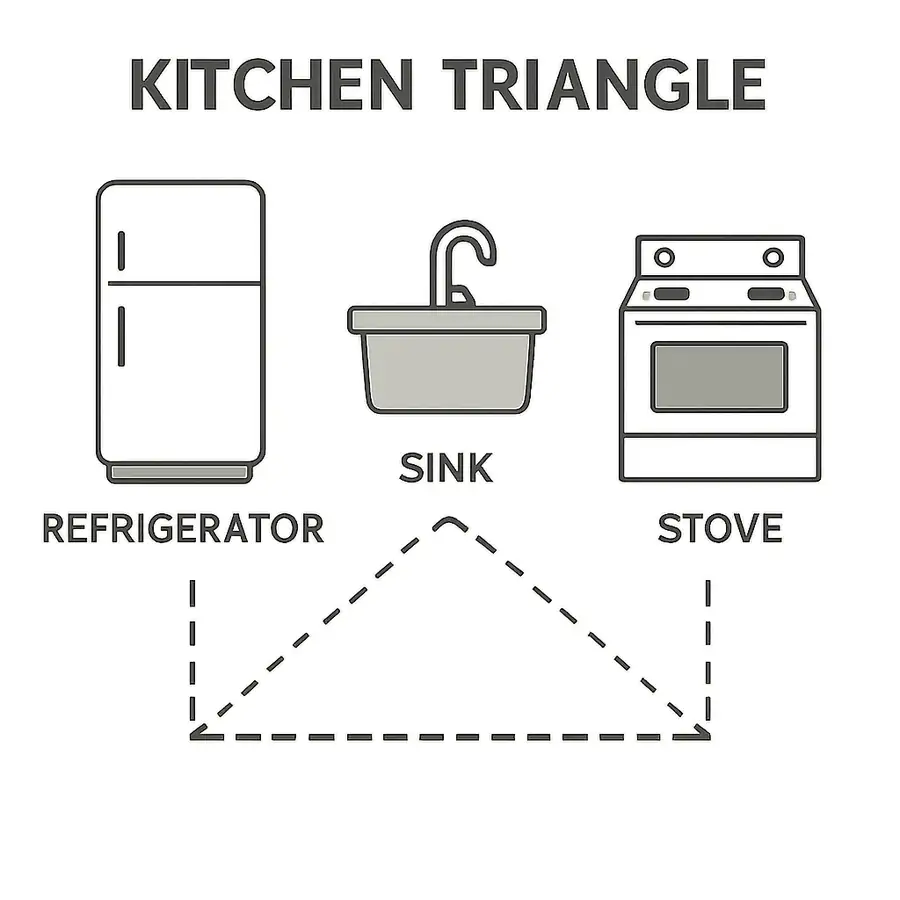 Diagram showcasing the kitchen triangle principle