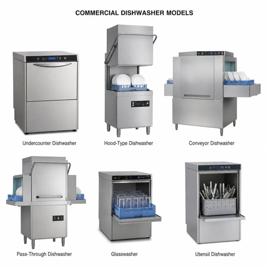 A selection of commercial dishwasher models