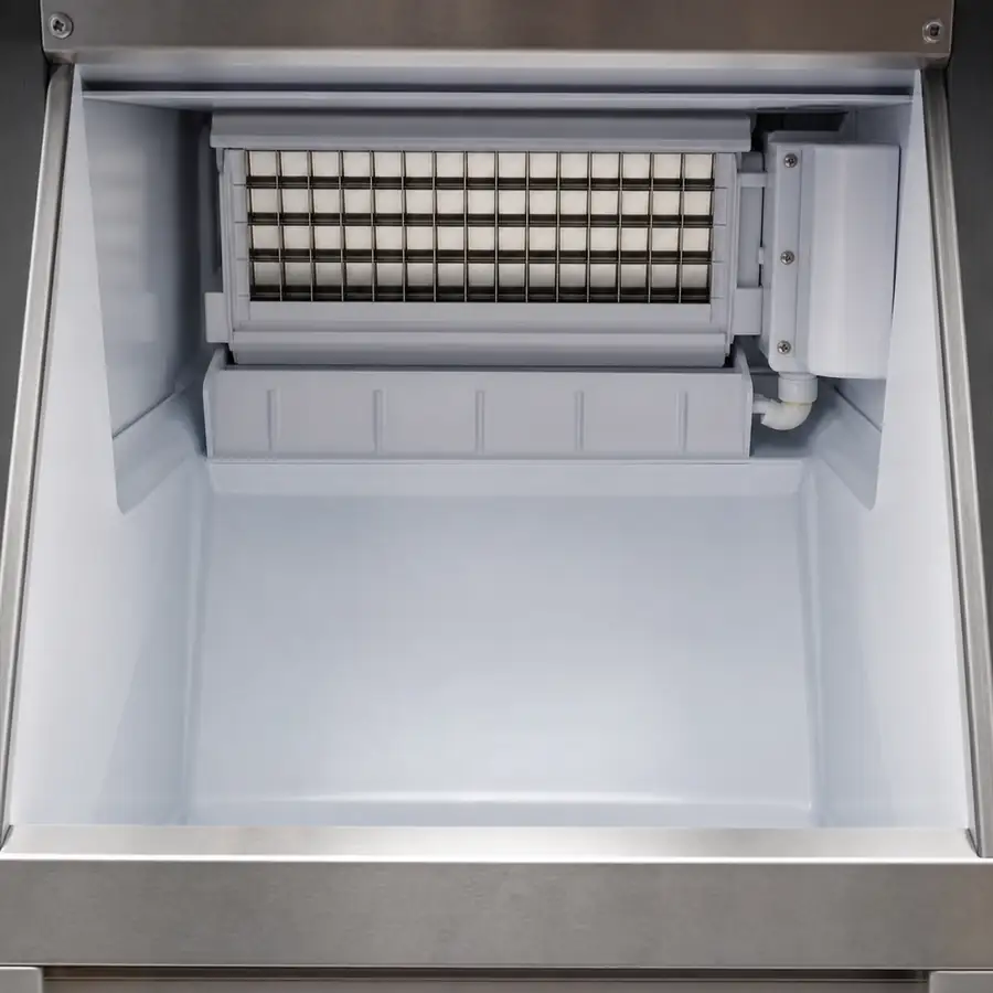 A perfectly clean and sanitized commercial ice machine interior