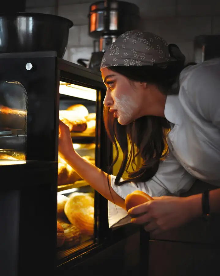 Chef using convection oven