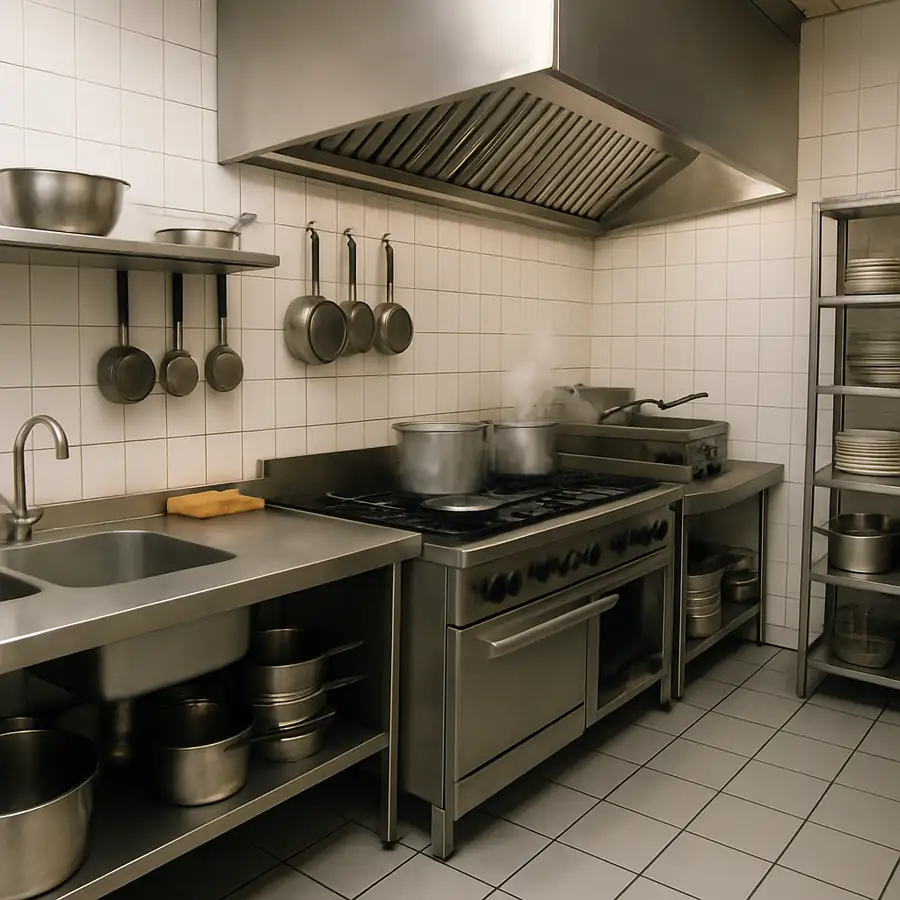 Restaurant kitchen with cooking equipment