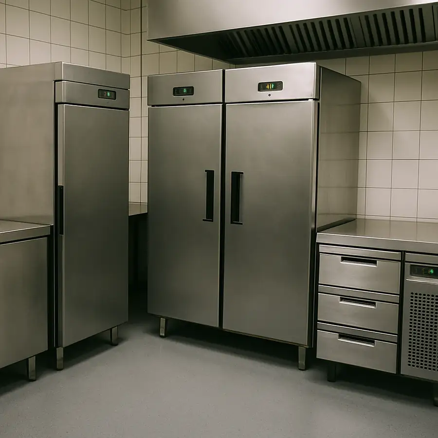 Various Freezers in Restaurant Kitchen