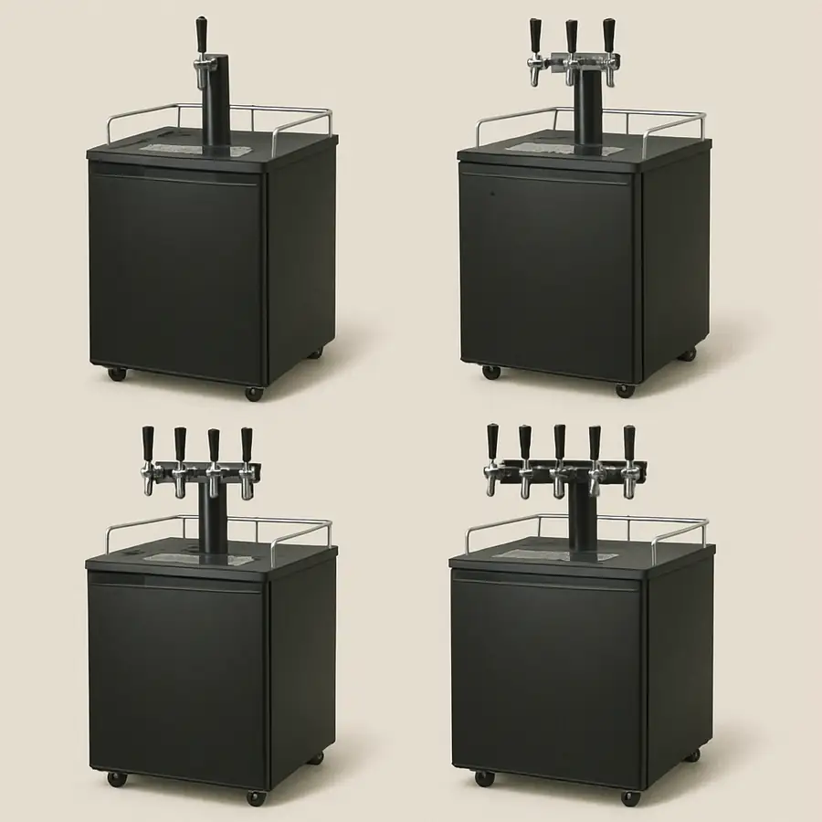 Different types of kegerators with various tap numbers
