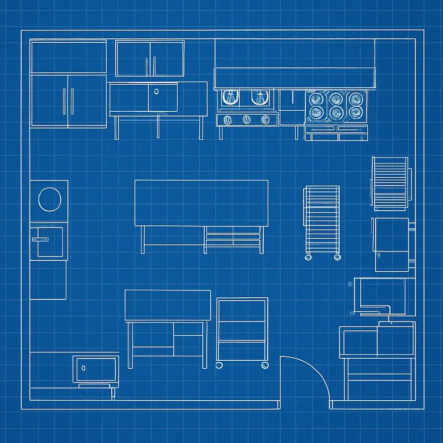 Commercial kitchen design blueprint