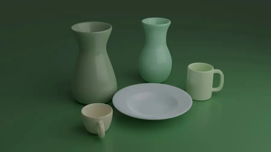 Comprehensive tableware with plates, bowls, and cups