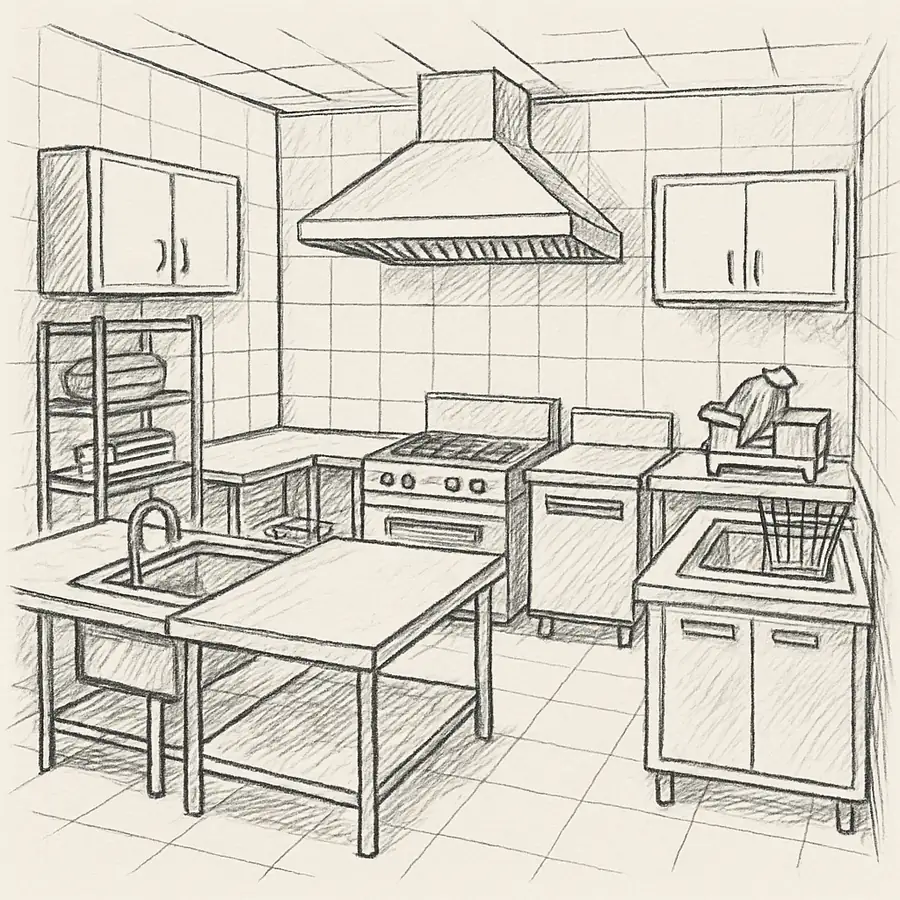 Commercial kitchen layout sketch