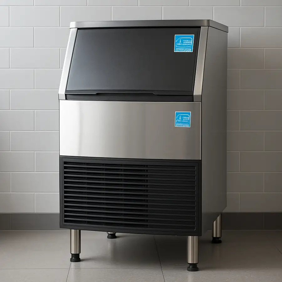 A photo of a high-quality, Energy Star rated commercial ice machine installed in a modern, clean environment.