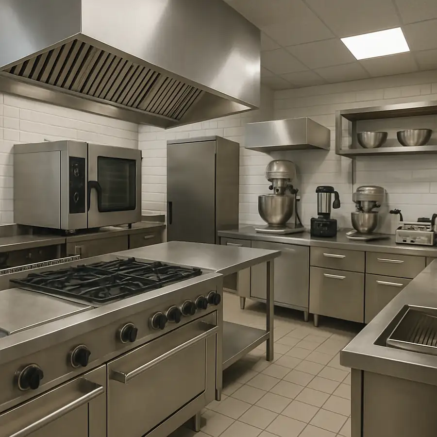 Restaurant equipment in a modern kitchen