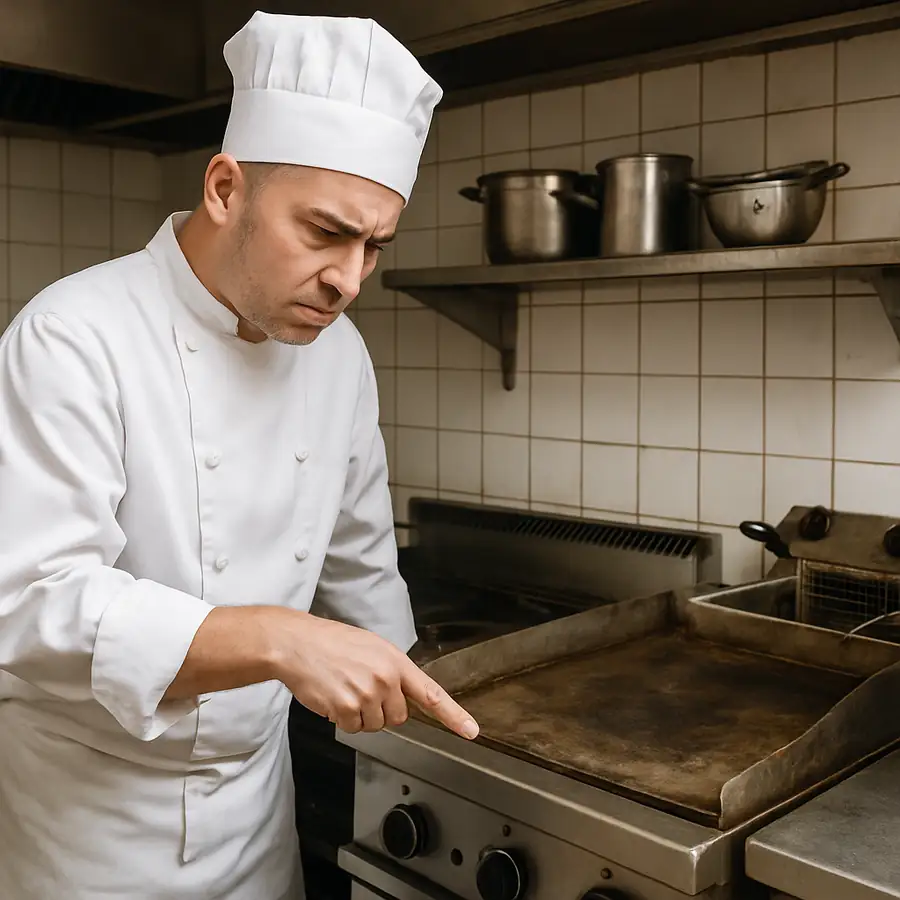 Chef evaluating used kitchen equipment