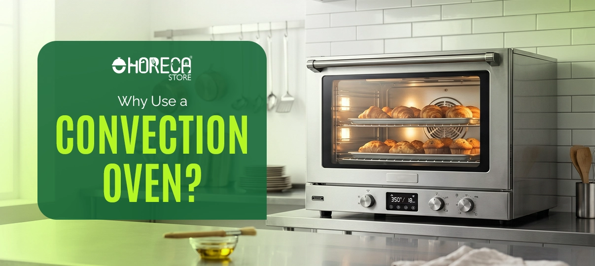 Why use a convection oven guide featuring commercial countertop convection oven baking pastries and bread for faster, even cooking in restaurants, bakeries, and professional kitchens.