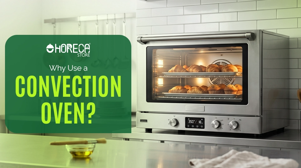 Why use a convection oven guide featuring commercial countertop convection oven baking pastries and bread for faster, even cooking in restaurants, bakeries, and professional kitchens.