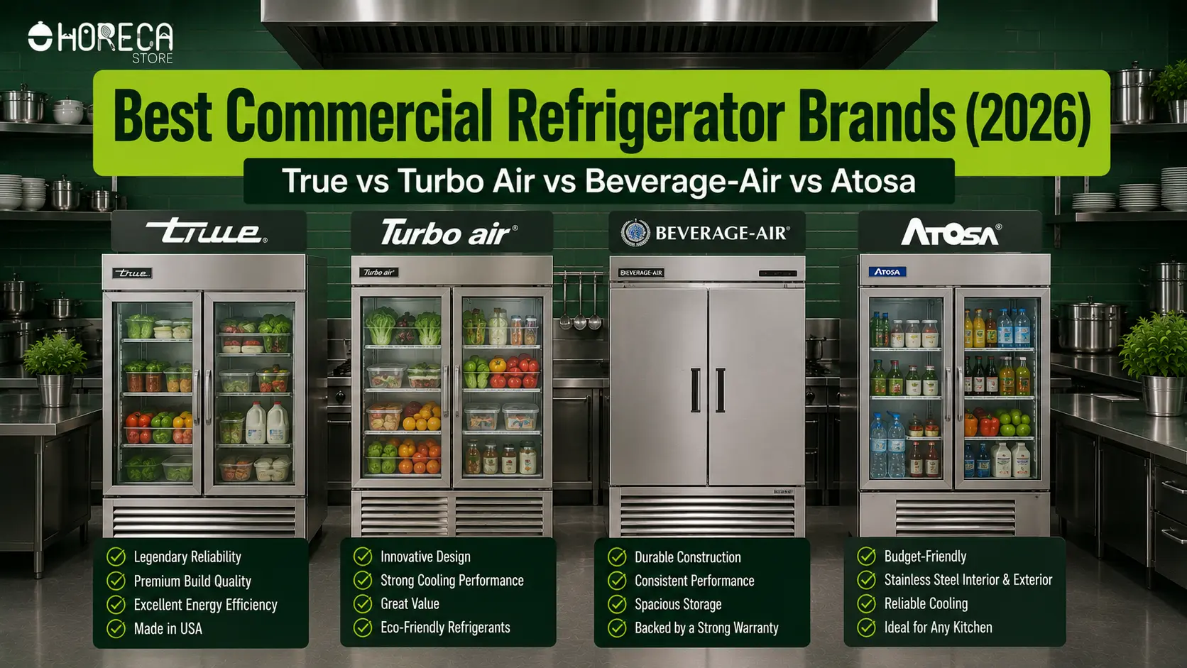 Best commercial refrigerator brands compared, including True, Turbo Air, Beverage-Air, and Atosa, based on performance, durability, and value.