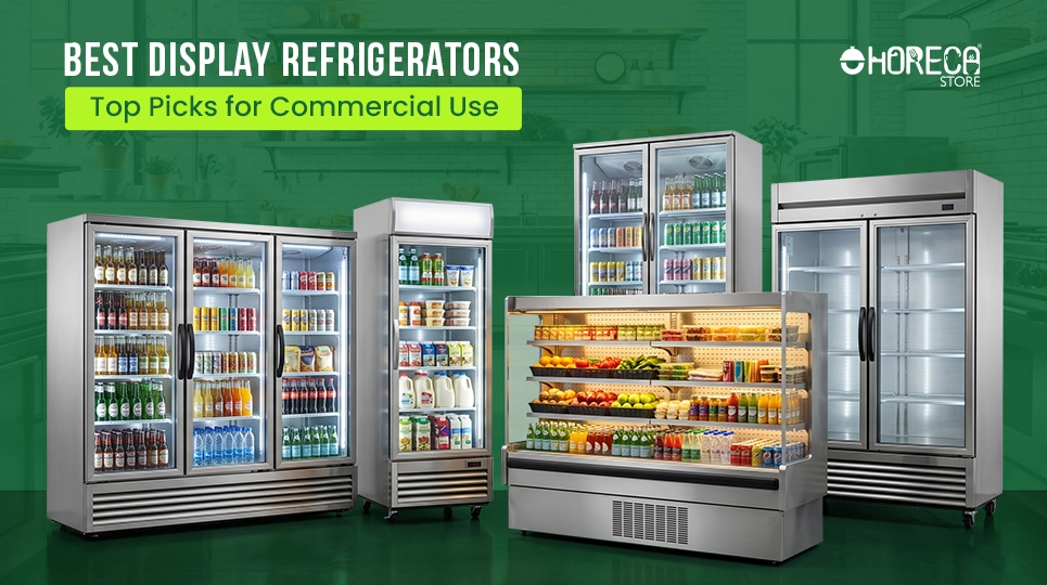 Best display refrigerators for commercial use featuring glass door merchandiser refrigerators, beverage coolers, and refrigerated display cases for restaurants, convenience stores, supermarkets, and cafes.