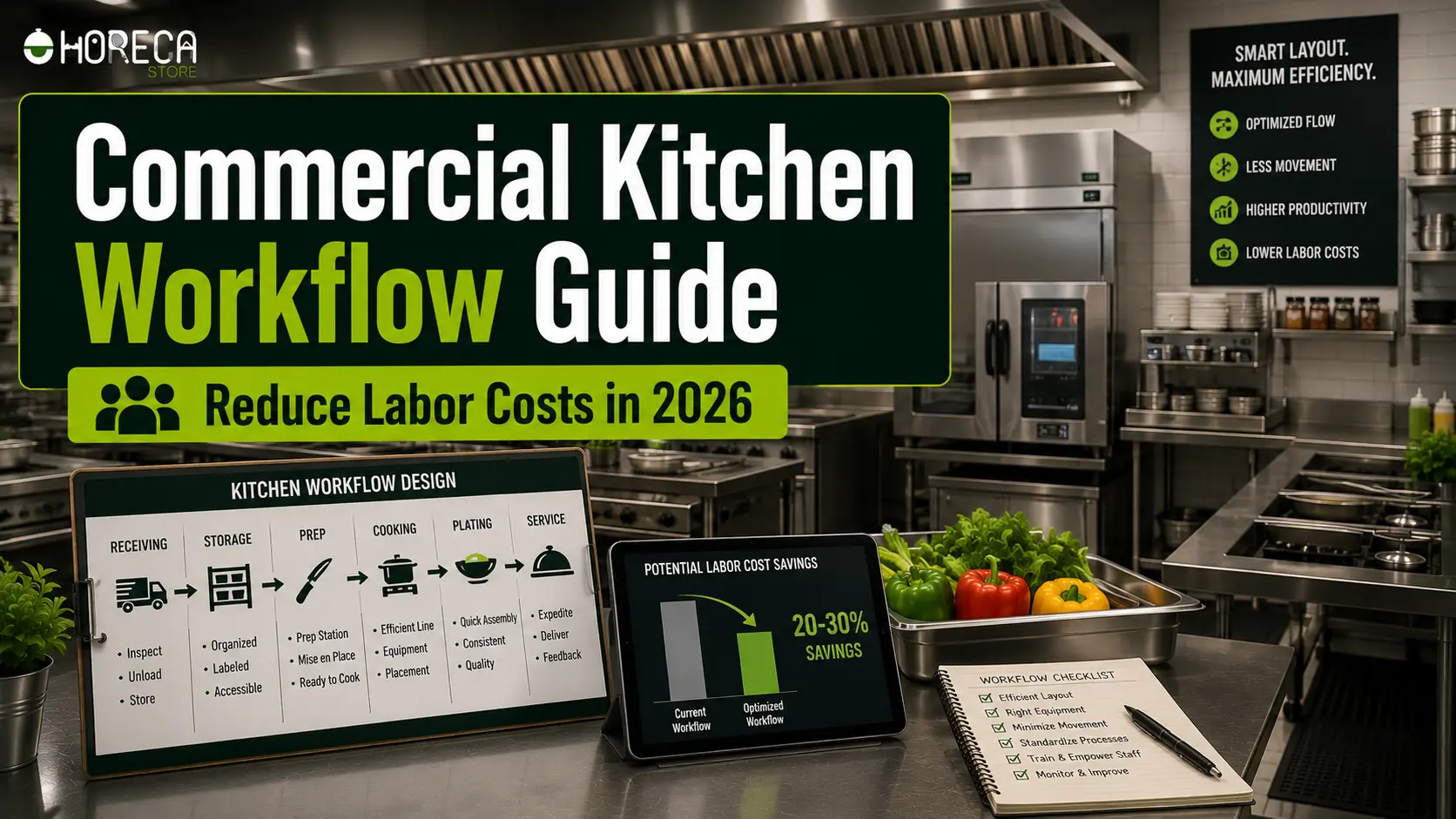 Learn how commercial kitchen workflow design can reduce labor costs, improve staff efficiency, minimize movement, and boost productivity.