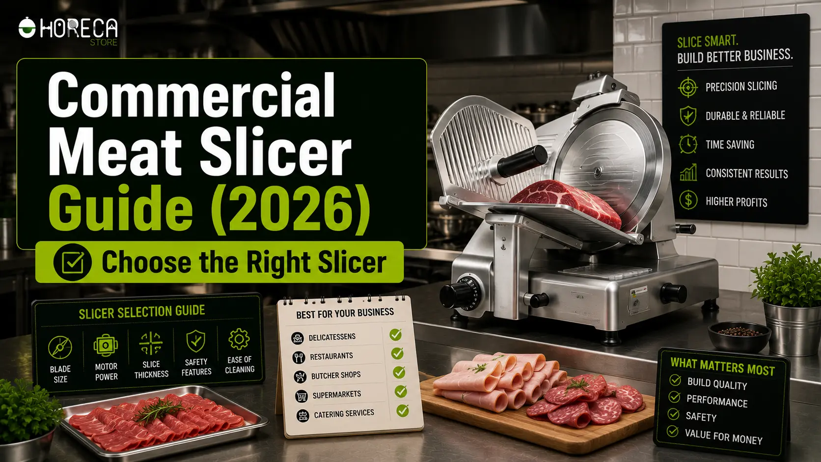 Learn how to choose the right commercial meat slicer by comparing blade size, motor power, safety, performance, cleaning, and durability.
