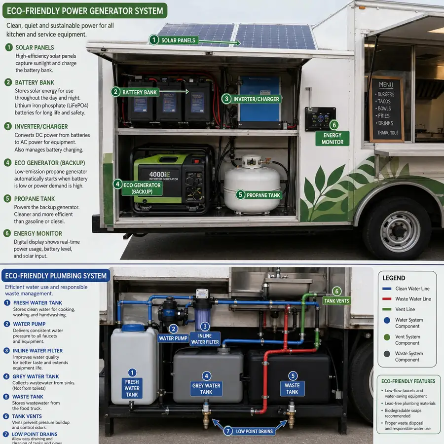 Commercial baking and freezing equipment suited for a dessert food truck kitchen