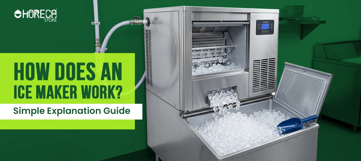 How does an ice maker work commercial ice machine producing ice cubes in restaurant kitchen