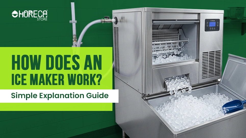 How does an ice maker work commercial ice machine producing ice cubes in restaurant kitchen