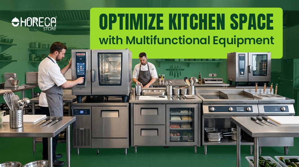 Optimize kitchen space with multifunctional equipment including combi ovens, prep stations, and refrigerated worktables.