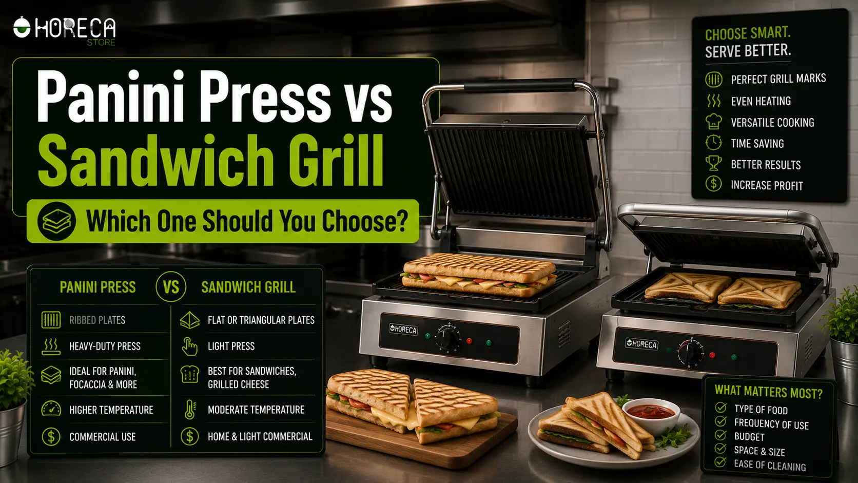 Compare panini presses and sandwich grills by plate type, heating, cooking versatility, usage, size, and cleaning to choose the right equipment.